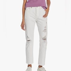 Levi's 501 High-Rise Straight Leg Distressed Denim Jeans Womens 26x30  White